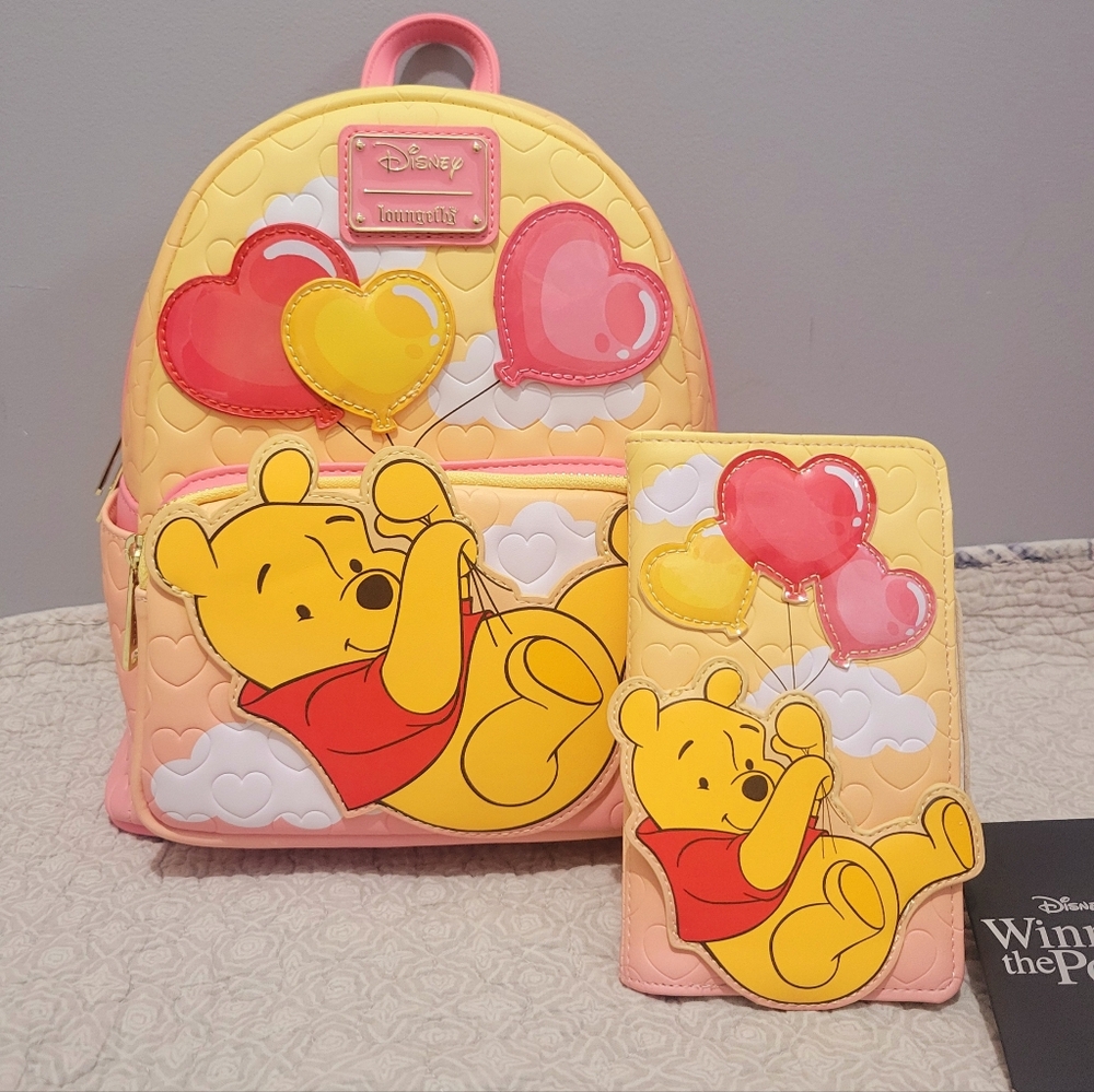 Loungefly Disney Winnie the Pooh balloon hearts backpack & wallet